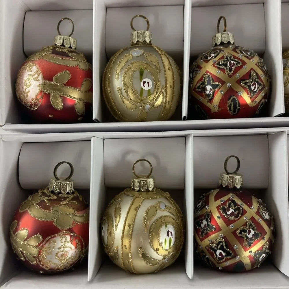 Lillian Vernon Cloisonné Type Ball Ornaments Name Card Holder 2 Boxes Of 6 Vtg